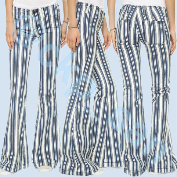 Free People Jolene Hip Hugger Striped Flare Sz 29 - Picture 2 of 16